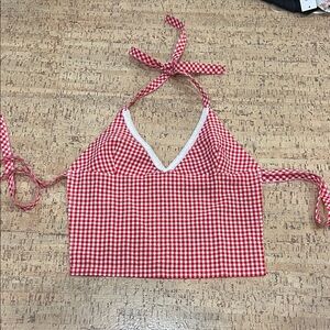 Red Gingham Halter Crop Top
